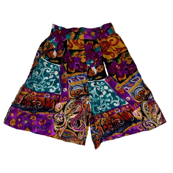 Studio New York 100% Silk Baroque Shorts High Waist Purple 90s Vintage Size S - Picture 9 of 16